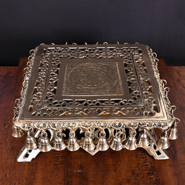 Brass Chowki With 40 Hanging Bells (5 Inch)