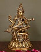 Brass Goddess Saraswati Idol (14.5