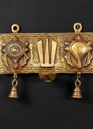 Brass Shankh, Chakra, Namah Hanging With Diya And Bell (7.8 Inch)