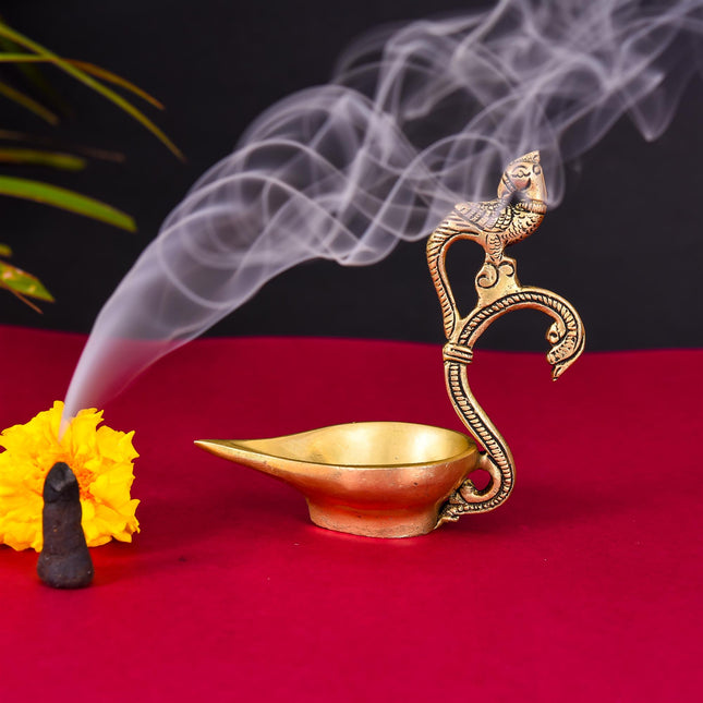 Brass Ethnic Peacock Diya (4.8 Inch)