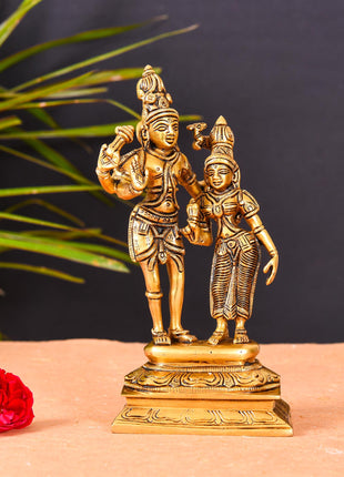Brass Shiva Parvati Standing Superfine Statue (8.8 Inch)