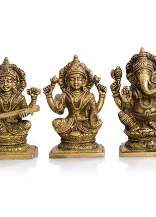 Brass Ganesha Lakshmi And Saraswati Idols