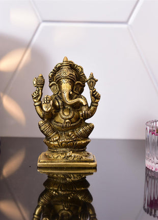 Brass Blessing Ganesha Idol (4.8 Inch)