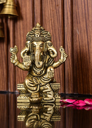 Brass Four Face Ganesha Idol (4.3 Inch)