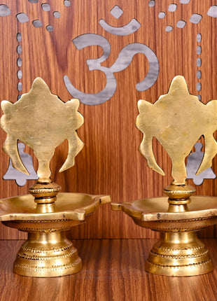 Brass Five Petal Shankh Chakra Diya Set (6 Inch)