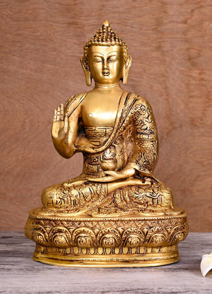 Brass Handcarved Blessing Buddha (12.5 Inch)