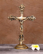 Brass Christian Cross Jesus Christ Statue (12 Inch)