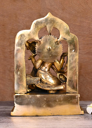Brass Goddess Saraswati On Throne Statue (11 Inch)