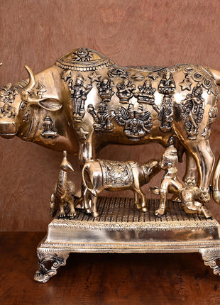 Brass Cow With Calf & Laddu Gopal Idol (16.5 Inch)