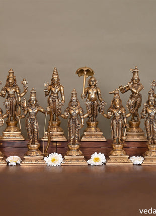 Brass Superfine Dashavatar/Vishnu Avatars Statue Set (10 Inch)
