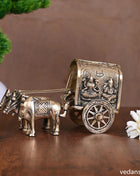 Brass Ganesha Lakshmi Double Bullock Cart (4 Inch)