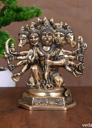 Brass Sitting Panchmukhi Hanuman Idol (7")