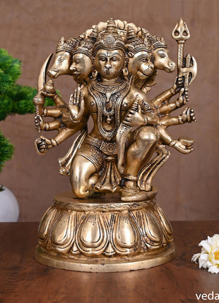 Brass Superfine Sitting Panchmukhi Hanuman Idol (12.2 Inch)