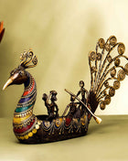 Brass Dhokra Peacock Five Men Boat (13 Inch)