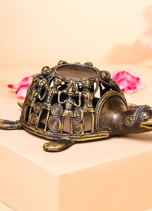 Brass Dhokra Jali Tortoise Candle Holder (3 Inch)