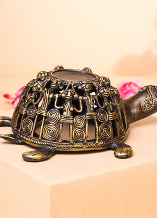 Brass Dhokra Jali Tortoise Candle Holder (3 Inch)