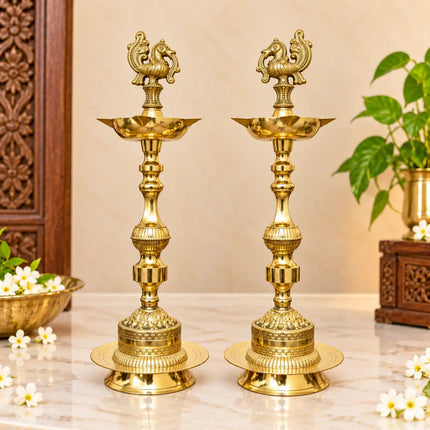 Brass Peacock Samai Lamp Pair (17.5 Inch)