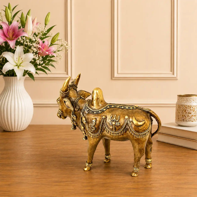 Brass Dhokra Standing Nandi Idol (7 Inch)