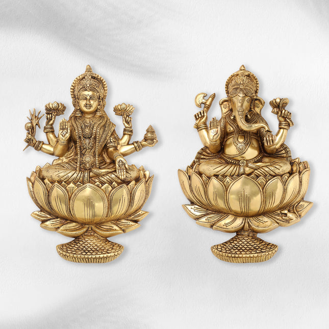 Brass Ganesha Or Lakshmi Lotus Wall Hanging (19 Inch)