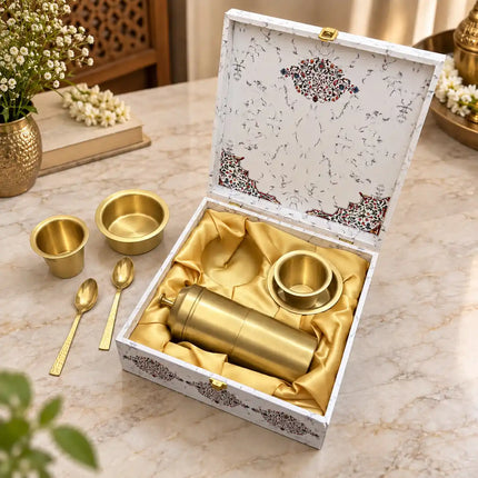 Brass Coffee Filter & Davara Set – Traditional South Indian Coffee Maker Gift Hamper