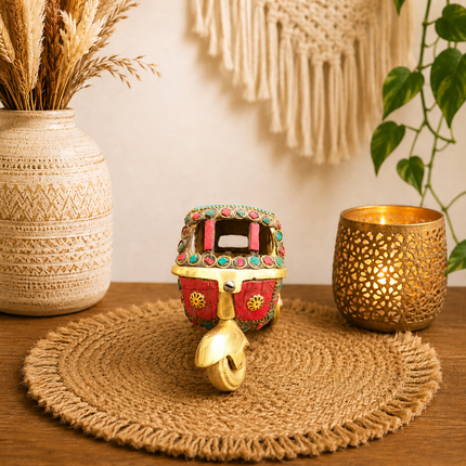 Brass Stone Work Auto Rickshaw Showpiece (3 Inch)
