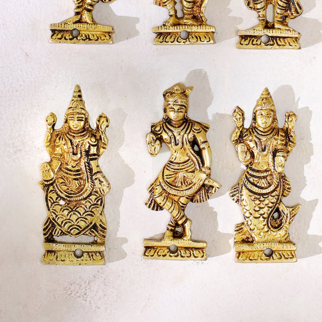 Brass Dashavatara Wall Hanging – Set of 10 Avatars of Lord Vishnu (3.8 Inch)