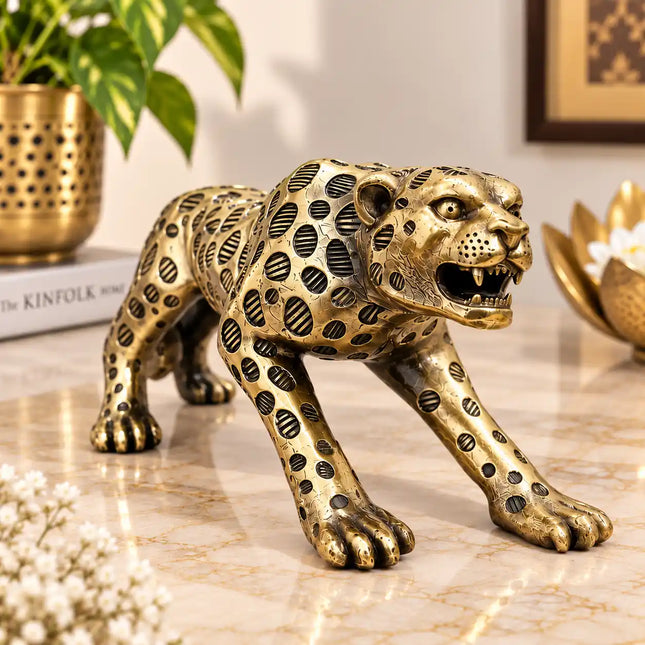 Brass Lightweight Roaring leopard Statue