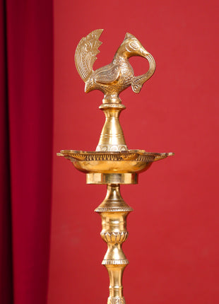 Brass Peacock Mahabharat Lamp (46.5 Inch)