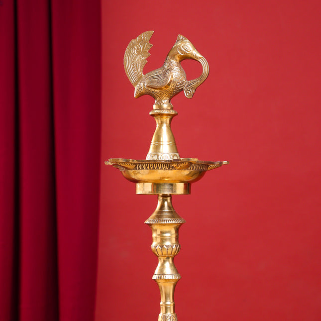 Brass Peacock Mahabharat Lamp (46 Inch)