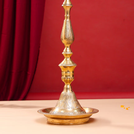 Brass Peacock Mahabharat Lamp (46 Inch)