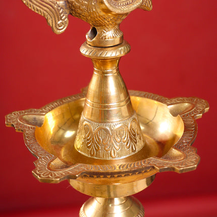Brass Peacock Mahabharat Lamp (46 Inch)