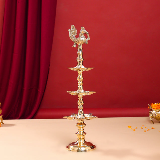 Brass Peacock Three Tier Lamp (21 Inch)