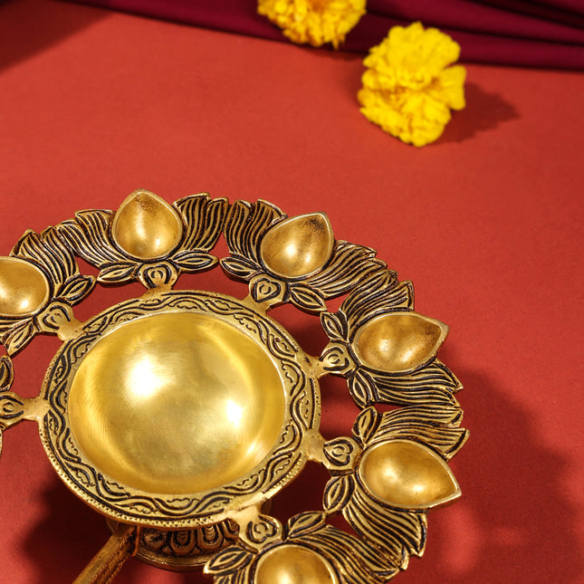 Brass Traditional Sapt Aarti With Handle (10 Inch)