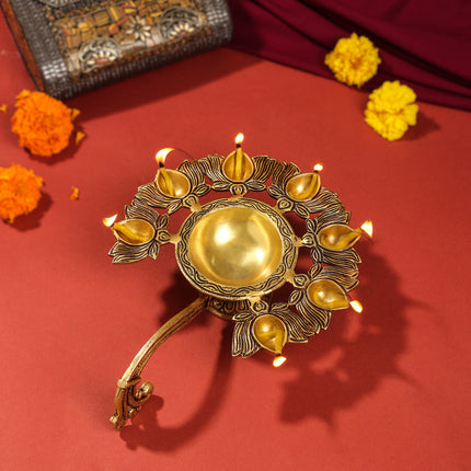 Brass Traditional Sapt Aarti With Handle (10.5 Inch)