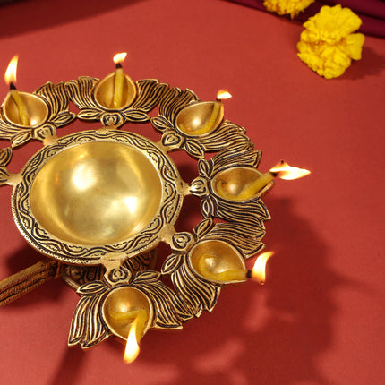 Brass Traditional Sapt Aarti With Handle (10.5 Inch)