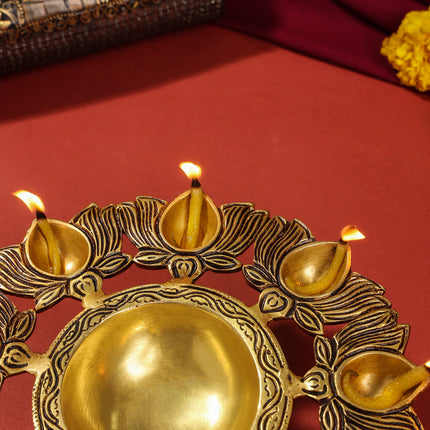 Brass Traditional Sapt Aarti With Handle (10.5 Inch)