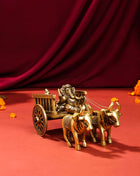 Brass Ganesha Double Bullock Cart (4 Inch)