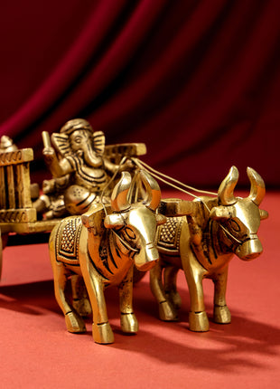 Brass Ganesha Double Bullock Cart (4 Inch)