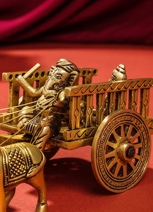 Brass Ganesha Double Bullock Cart (4 Inch)