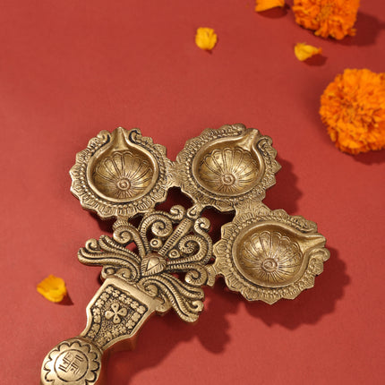 Brass Three Petal Pooja Spoon (13 Inch)