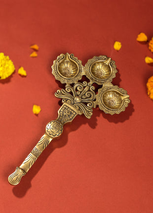 Brass Three Petal Pooja Spoon (13 Inch)