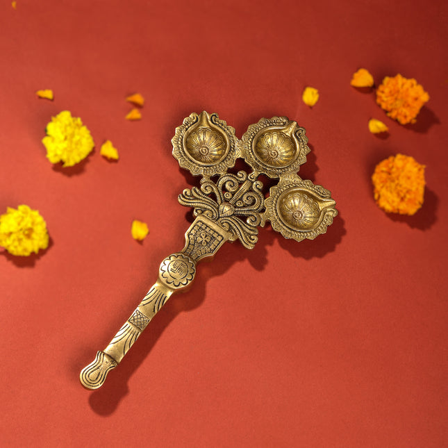 Brass Three Petal Pooja Spoon (13 Inch)
