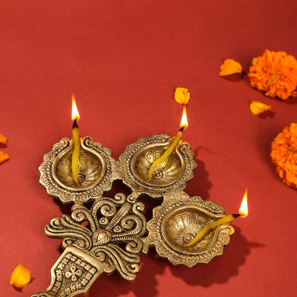 Brass Three Petal Pooja Spoon (13 Inch)