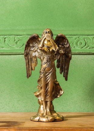 Brass Trumpet Blowing Angel Statue (10 Inch)