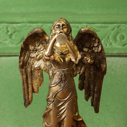 Brass Trumpet Blowing Angel Statue (10 Inch)
