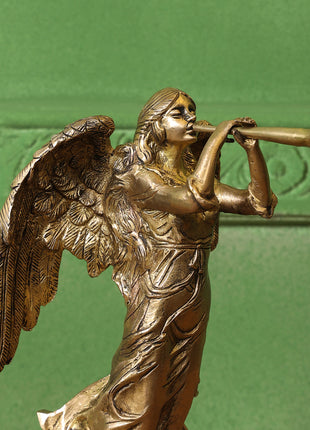 Brass Trumpet Blowing Angel Statue (10 Inch)