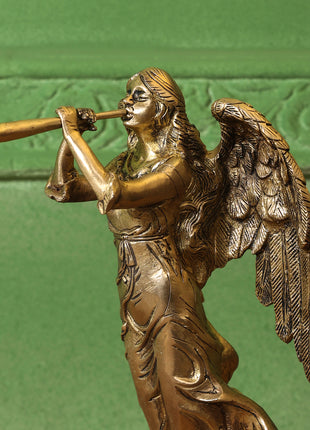 Brass Trumpet Blowing Angel Statue (10 Inch)