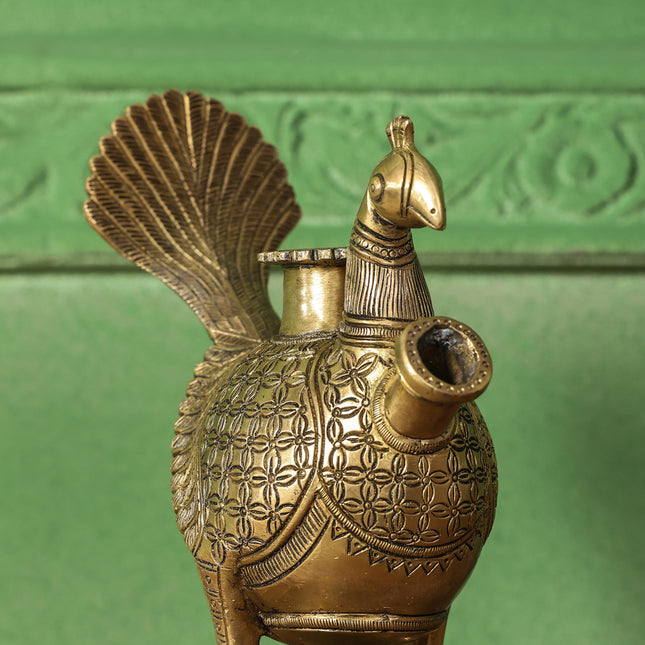 Brass Peacock Hookah Stand (9.5 Inch)