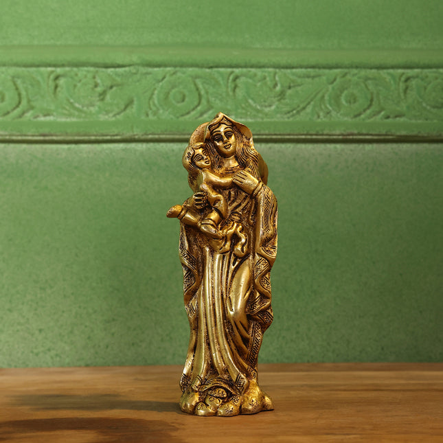 Brass Mother Mary With Baby Jesus Brass Statue (7.5 Inch)