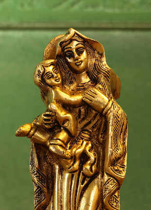 Brass Mother Mary With Baby Jesus Brass Statue (7.5 Inch)